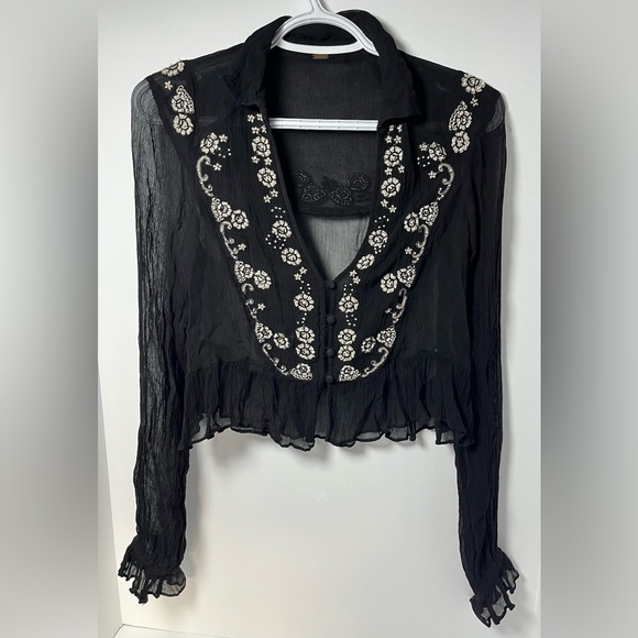 Free People Kasey Whimsygoth Top Black Chiffon Size M - Picture 1 of 8